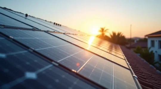 Installation de panneaux solaires photovoltaïques sur toiture d'une maison résidentielle