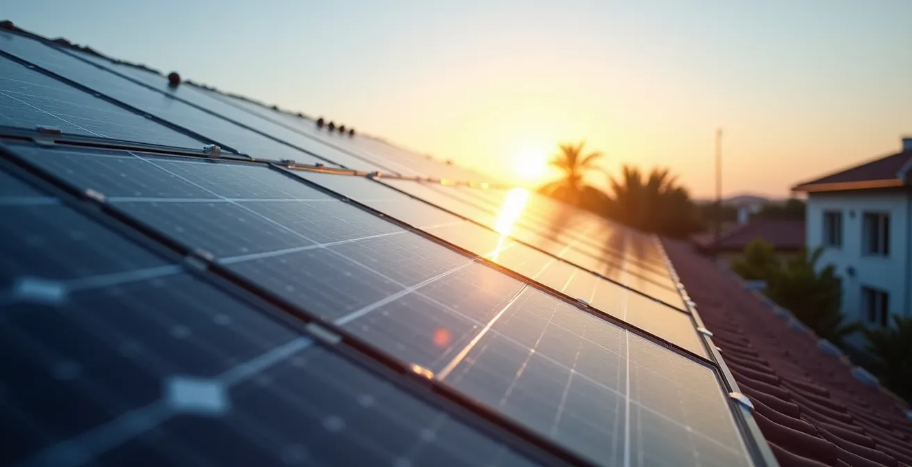Installation de panneaux solaires photovoltaïques sur toiture d'une maison résidentielle